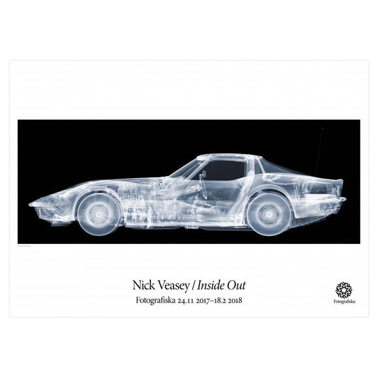 X-Ray of corvette.  Exhibition title below: Nick Veasey | Inside Out