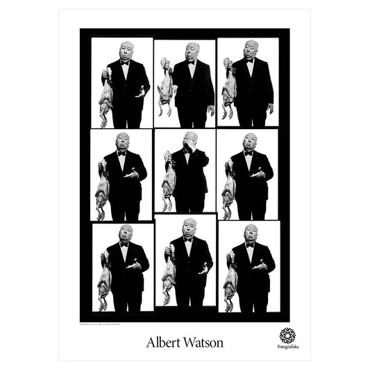 Image of Alfred Hitchcock 9 times and the name Albert Watson