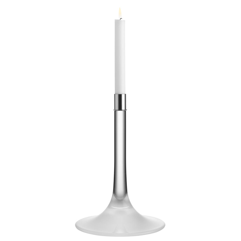 Cirrus Candlestick, Tall by Orrefors with a candle