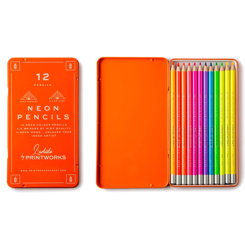 Open box of 12 neon colored pencil set