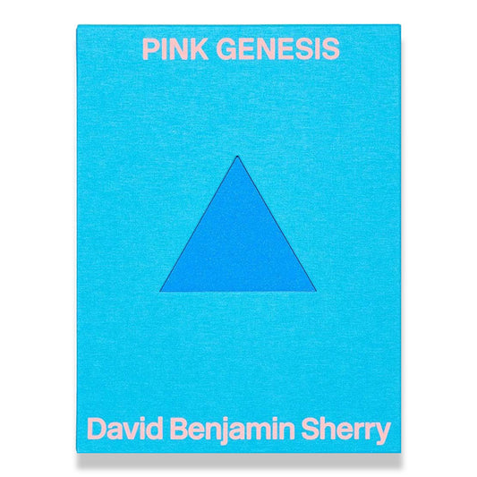 Blue book with blue triangle and title: Pink Genesis - David Benjamin Sherry