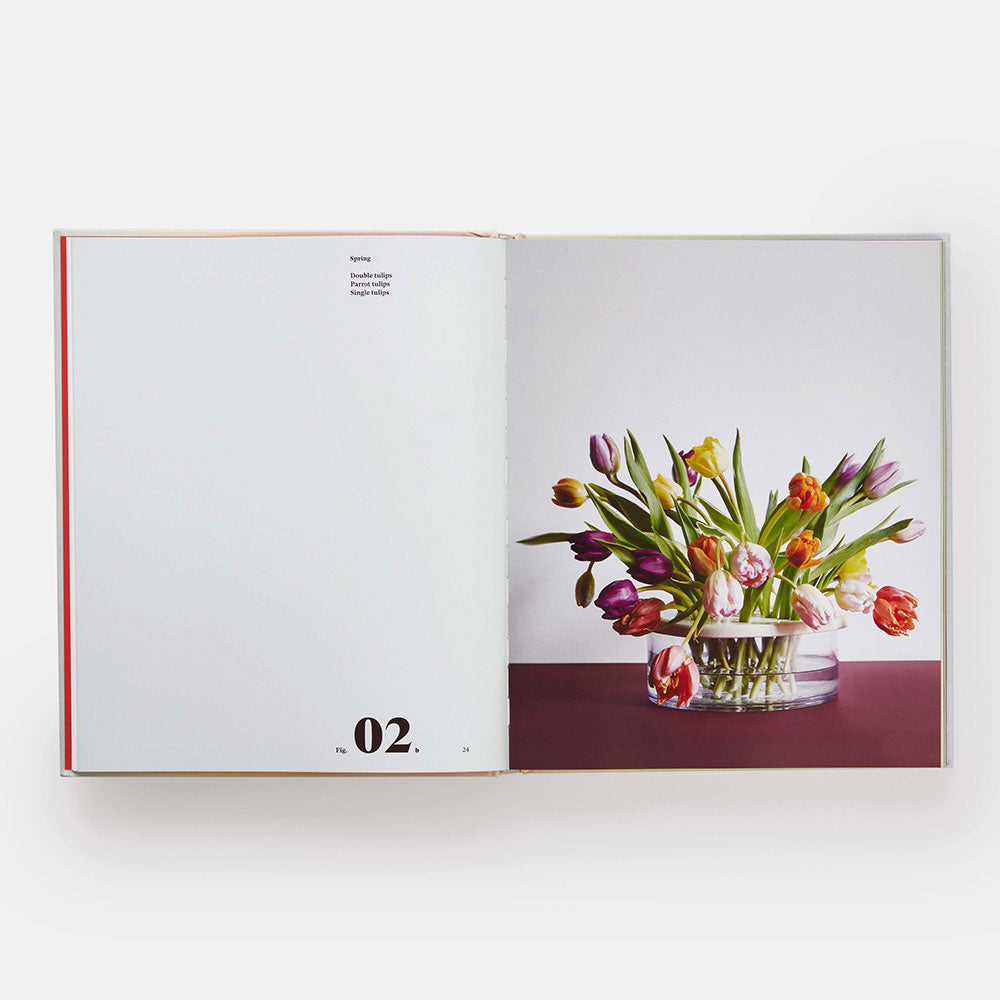 Open spread of Art in Flower, showing color still life of florals on the right