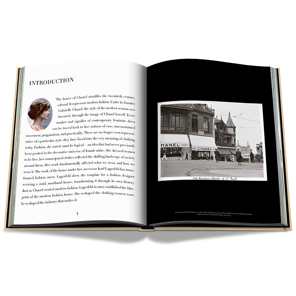 Spread of Chanel: The Impossible Collection, showing introductory text on the left and a photography of a Chanel store on the street on the right