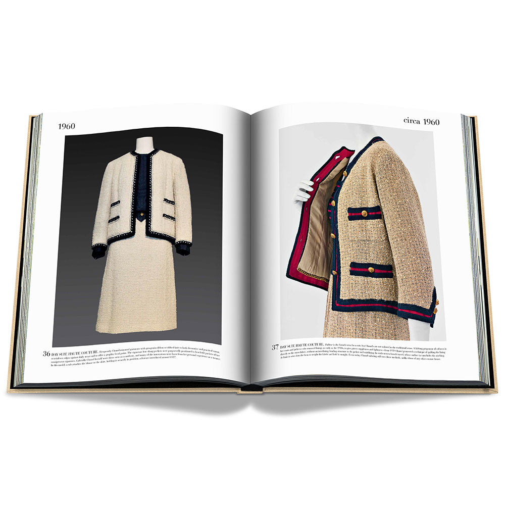 Spread of Chanel: The Impossible Collection, showing a color photo of clothing on a mannequin on the left and on the right