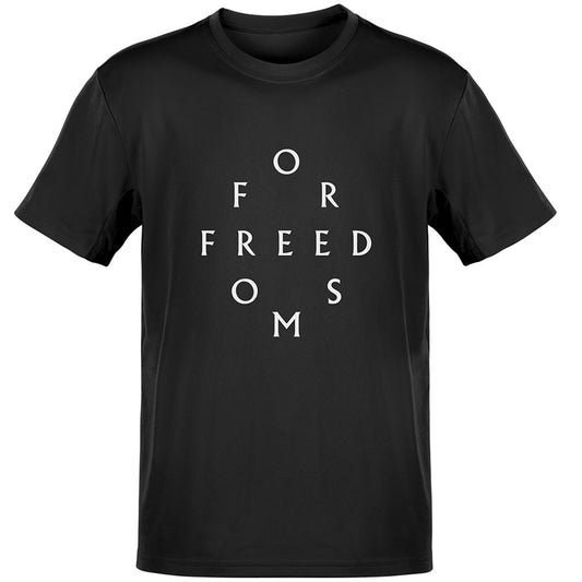 Black shirt front, with For Freedoms on the front