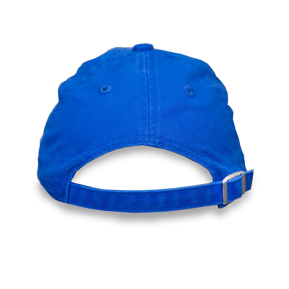 Back of the blue Fotografiska logo kids cap, showing adjustable strap