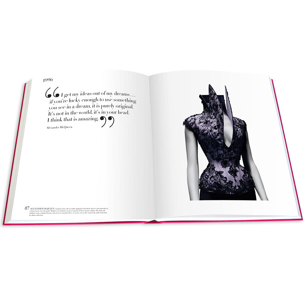 Spread of The Impossible Collection of Fashion, showing text on the left and black and white photo on the right