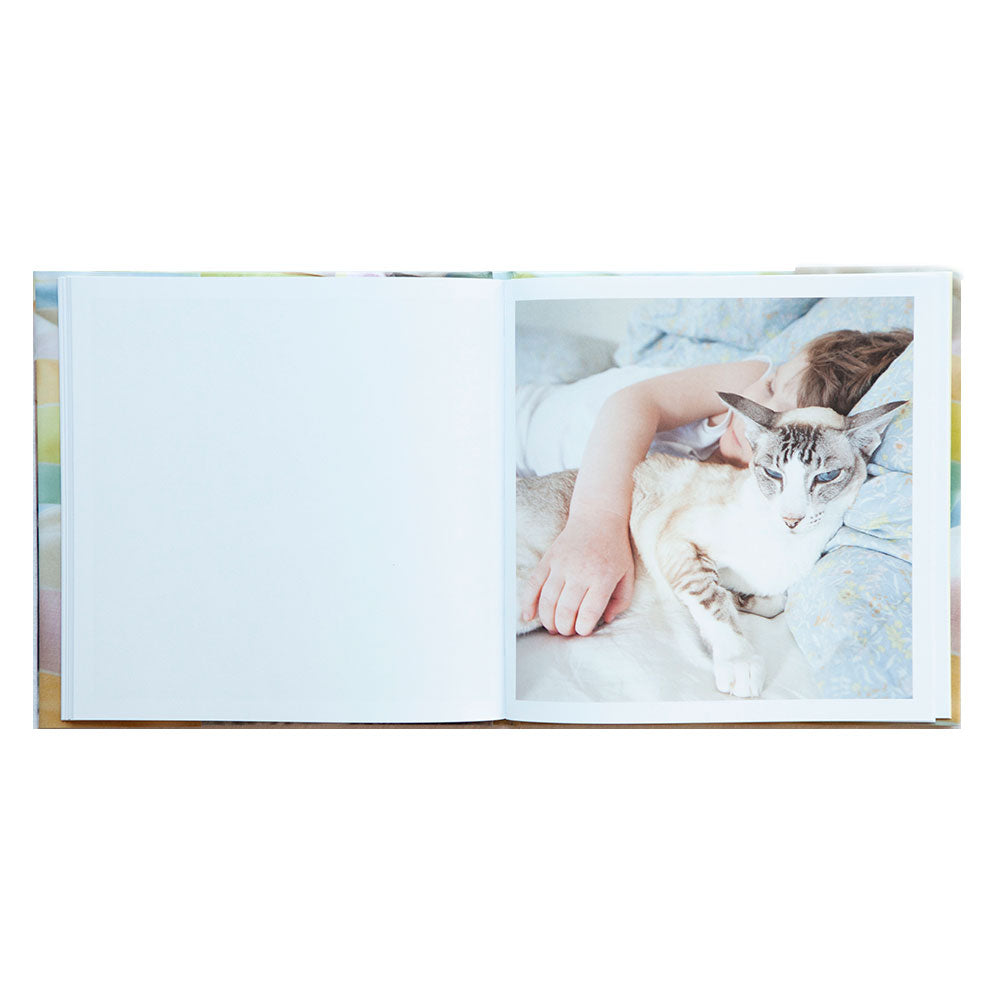 Lisa Strömbeck: In Bed (Signed), open book shot, showing a color photo of a person lying in bed with a cat