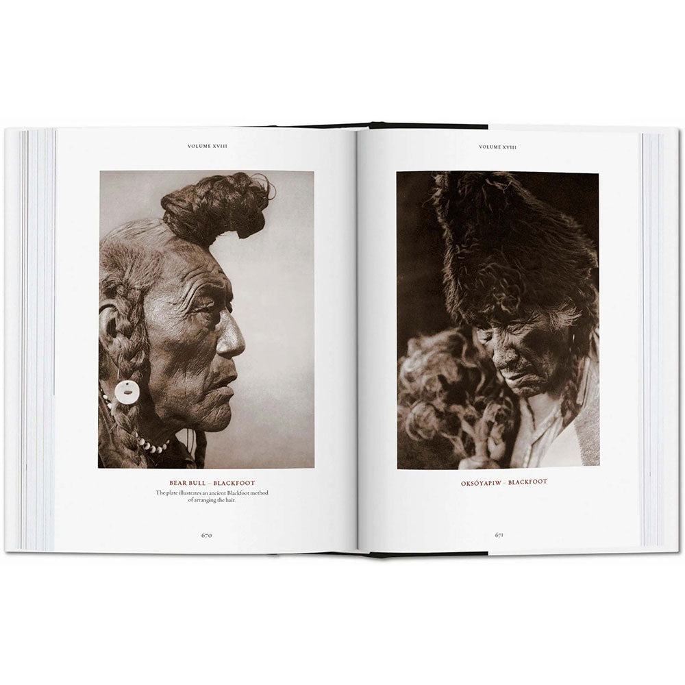 Edward Curtis: The North American Indian, open and showing photographs and text