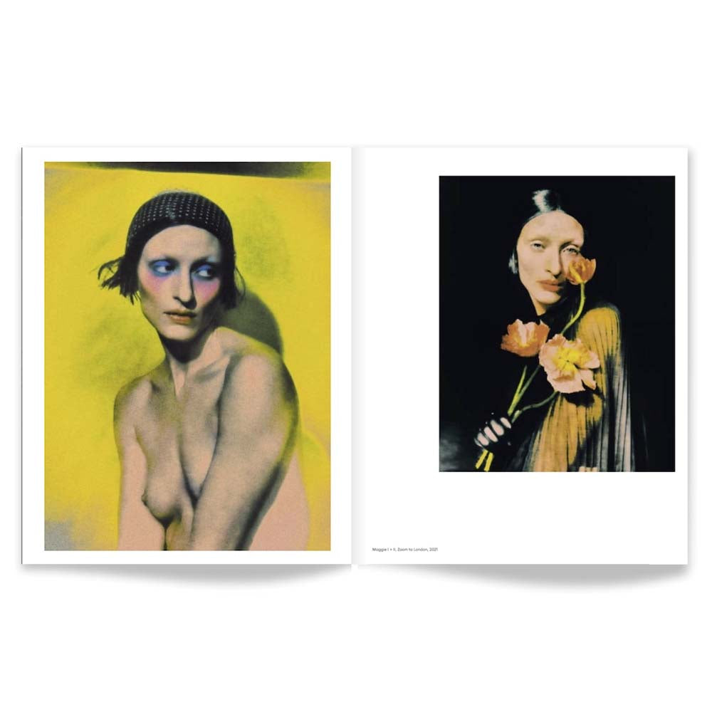 Open book shot of Elizaveta Porodina: Un/Masked, featuring color images of fashion models on left and right