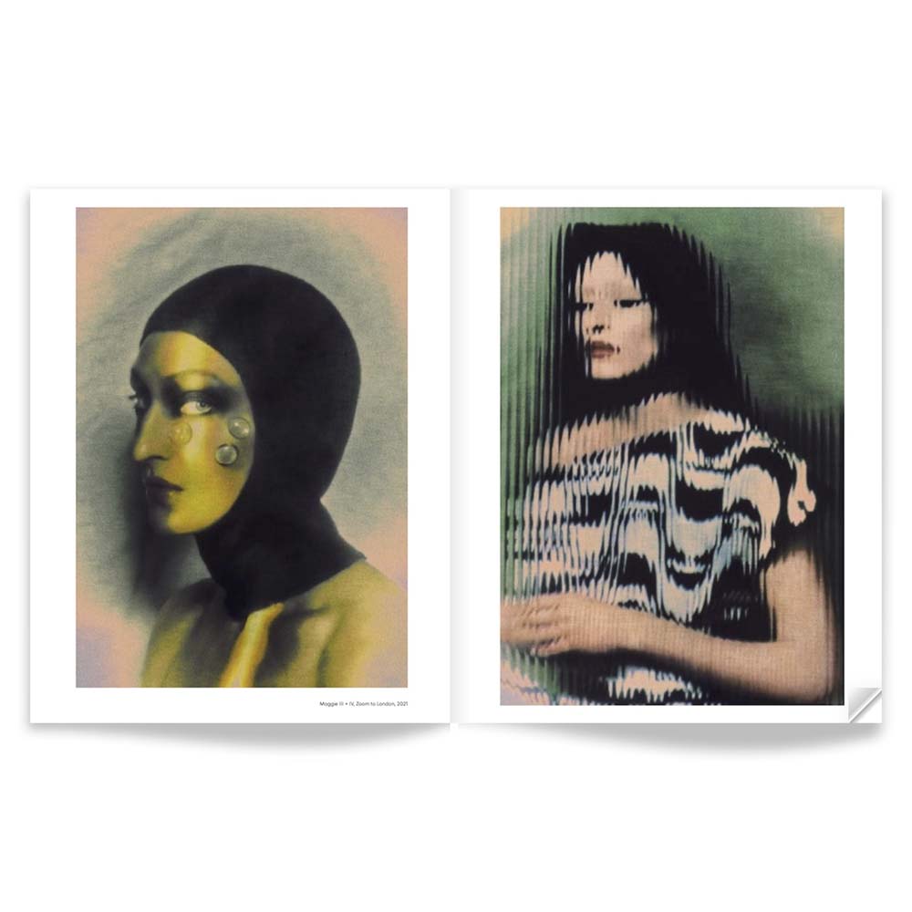 Open book shot of Elizaveta Porodina: Un/Masked, featuring color images of fashion models on the left and right