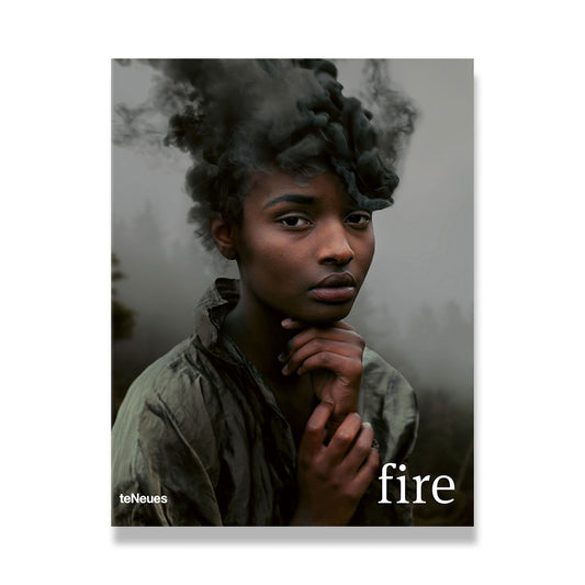 Cover of Prix Pictet: Fire, showing person with dark smoke coming out of their hair..