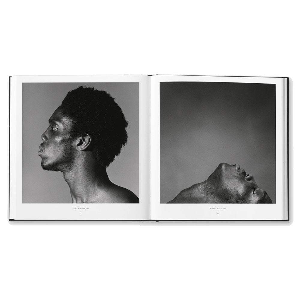Spread Shot of Robert Mapplethorpe, showing two black and white photos of the same man from different angles