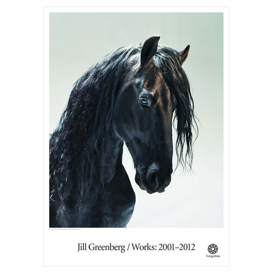 Black horse head. Exhibition title below: Jill Greenberg | Works: 2001 - 2012
