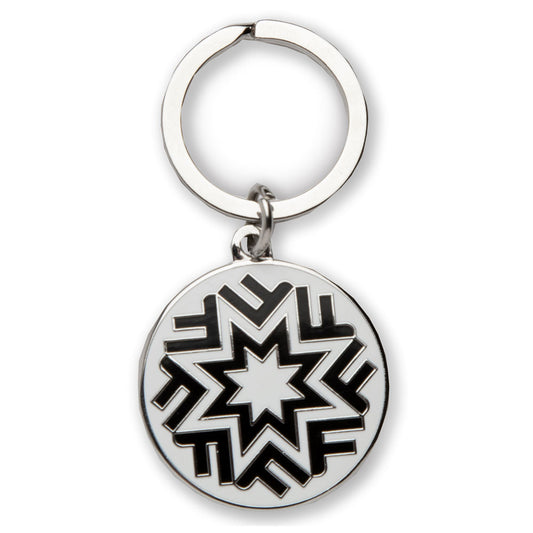 Stainless steel key ring with Fotografiska logo etched into metal