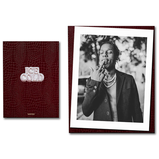 Ice Cold book in slipcase next to photograph print of A$AP Rocky, signed by photographer Tomo Brejc