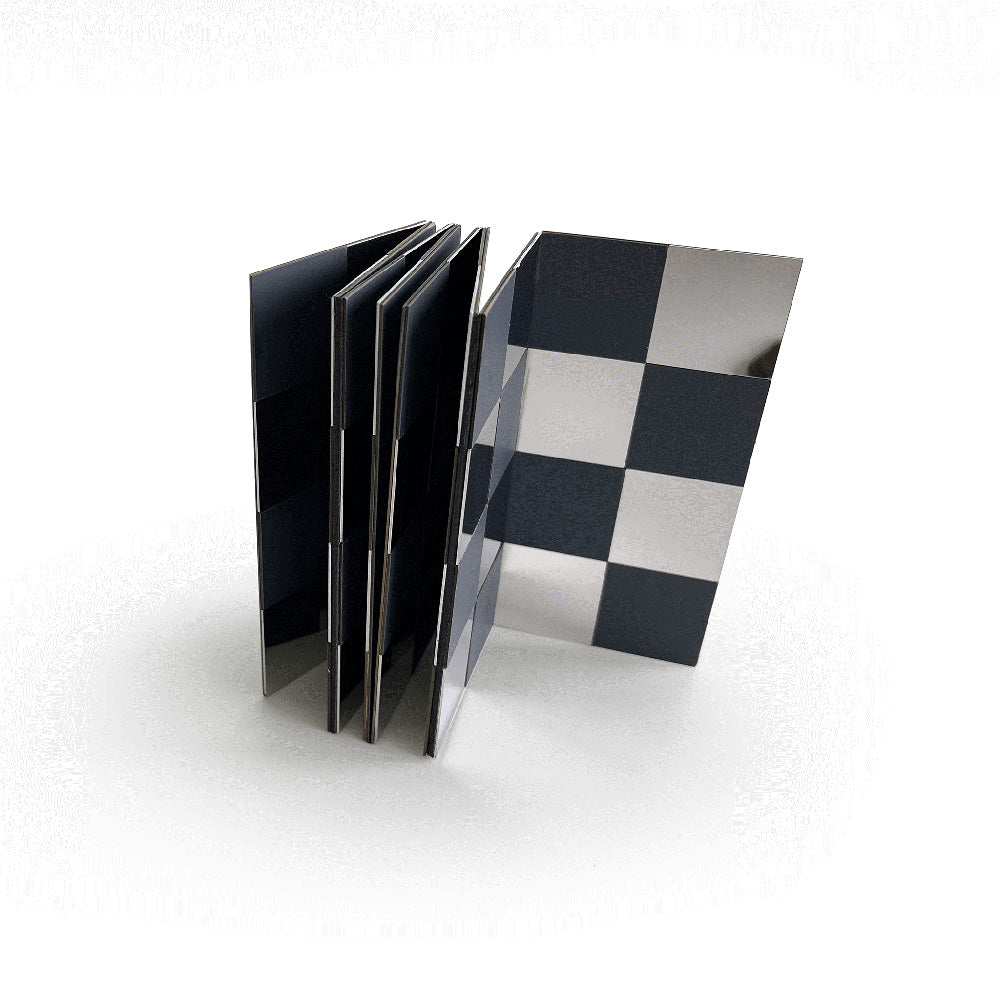 Black and white chessboard folded up