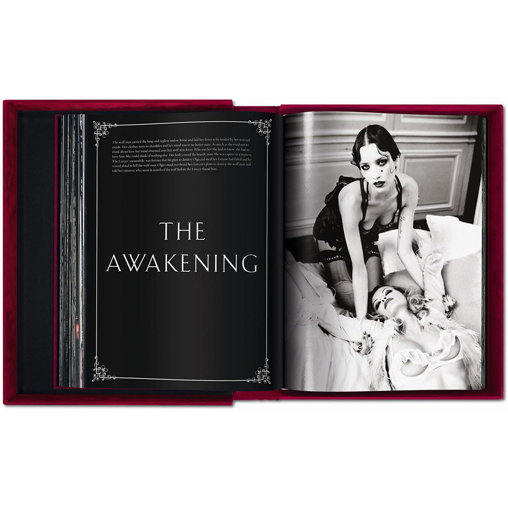 Ellen von Unwerth: The Story of Olga, showing black and white photo to the right text that says The Awakening to the left