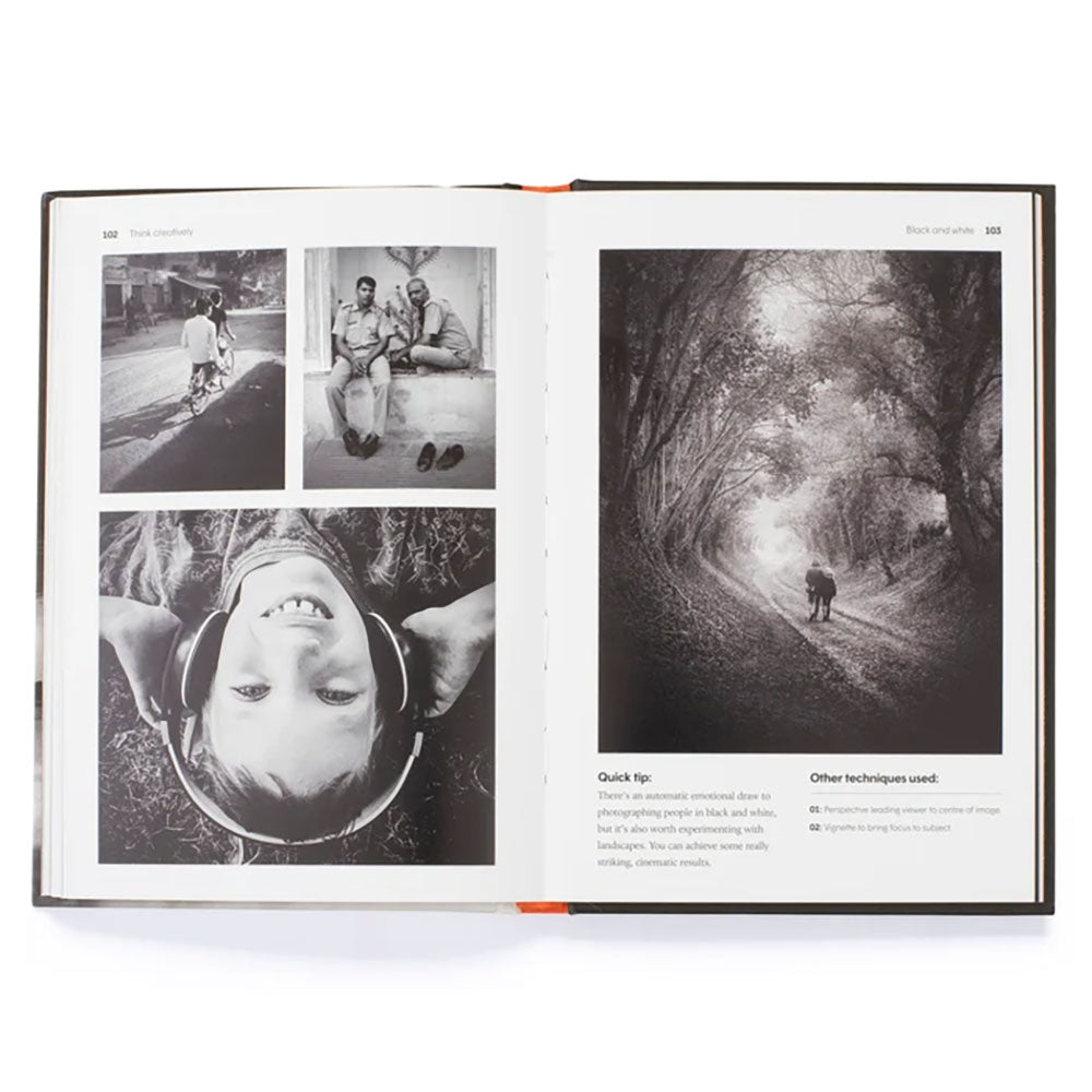 Spread of Pocket Photographer, showing black and white images to the left and right 