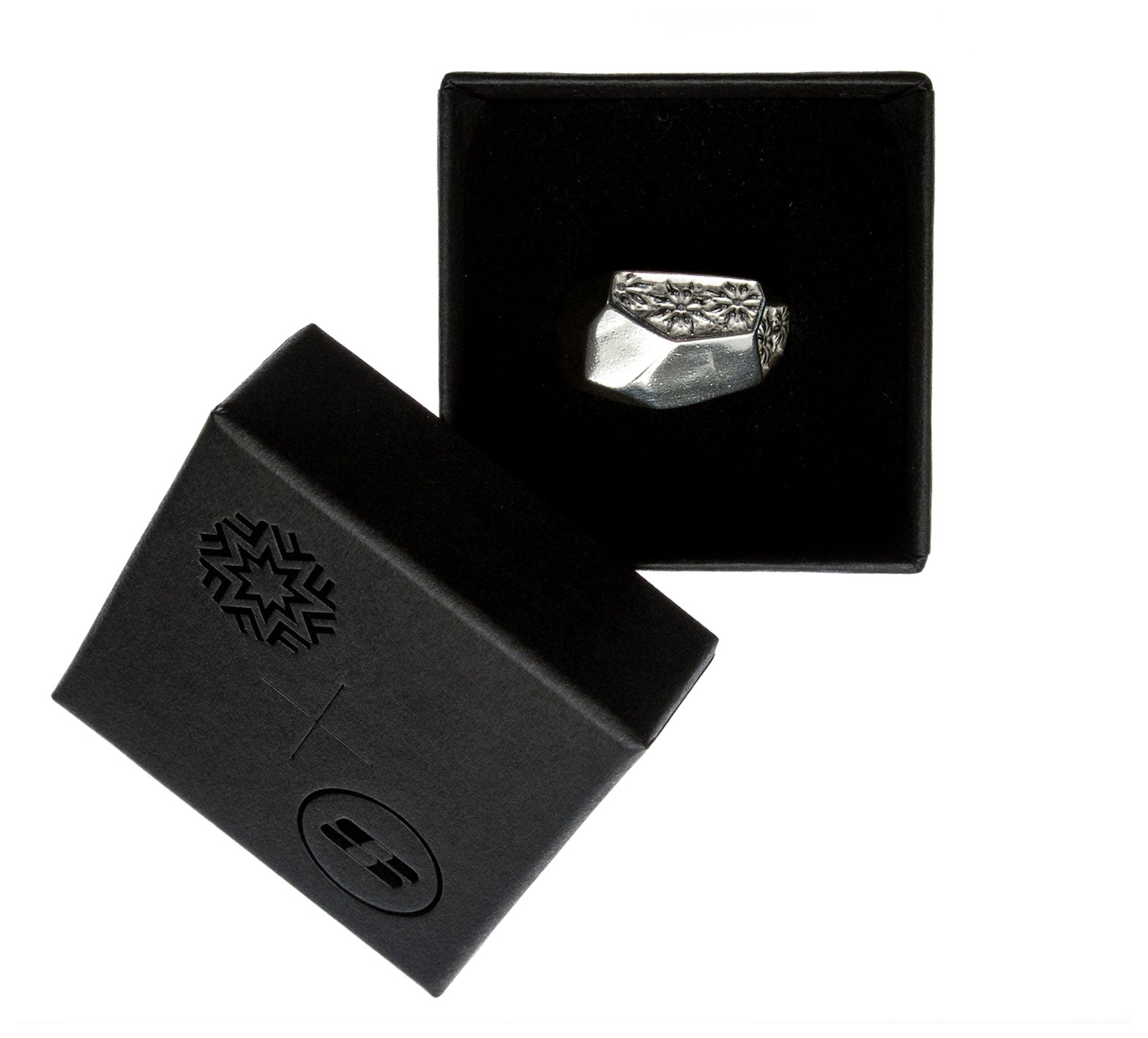 Silver Ring in black jewelry box.