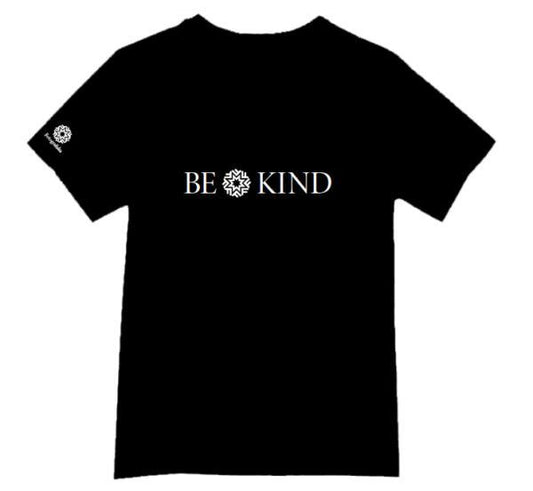 Black t-shirt with "Be Kind" written across the front in white.  The right sleeve has the Fotografiska logo in white.