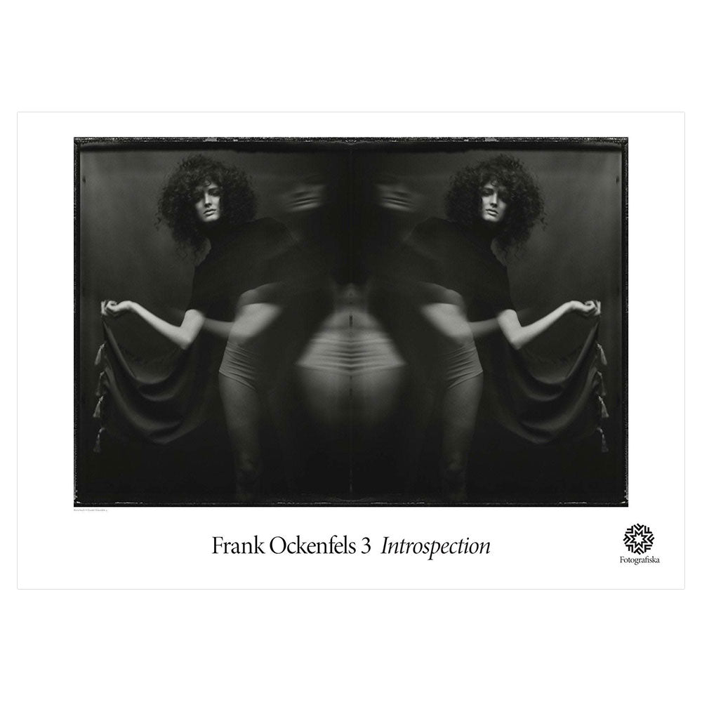 Black and white image of person with hand out, mirrored across the middle. Exhibition title below: Frank Ockenfels 3 | Introspection