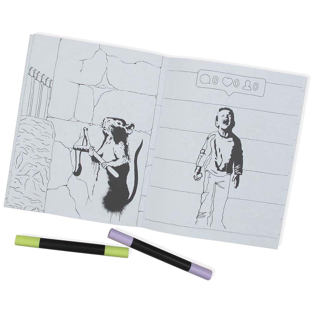 Open banksy coloring books with two markers