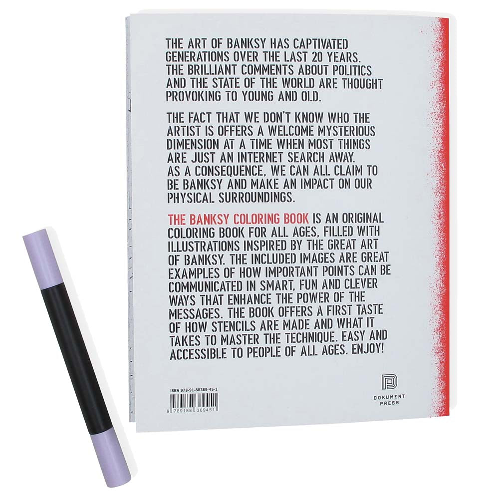 Back of the Banksy coloring book with a marker