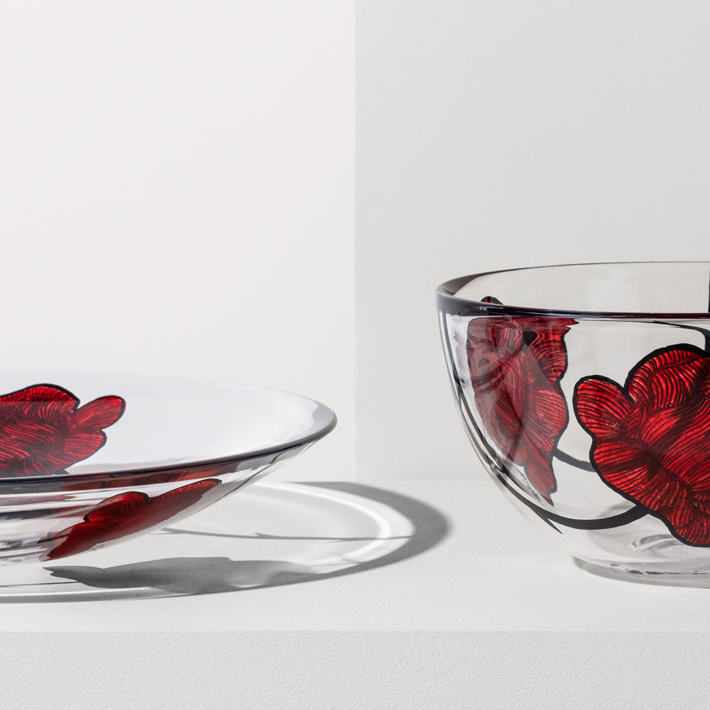 Glass dish and glass bowl, hand-painted elegantly with roses.  Great design gifts