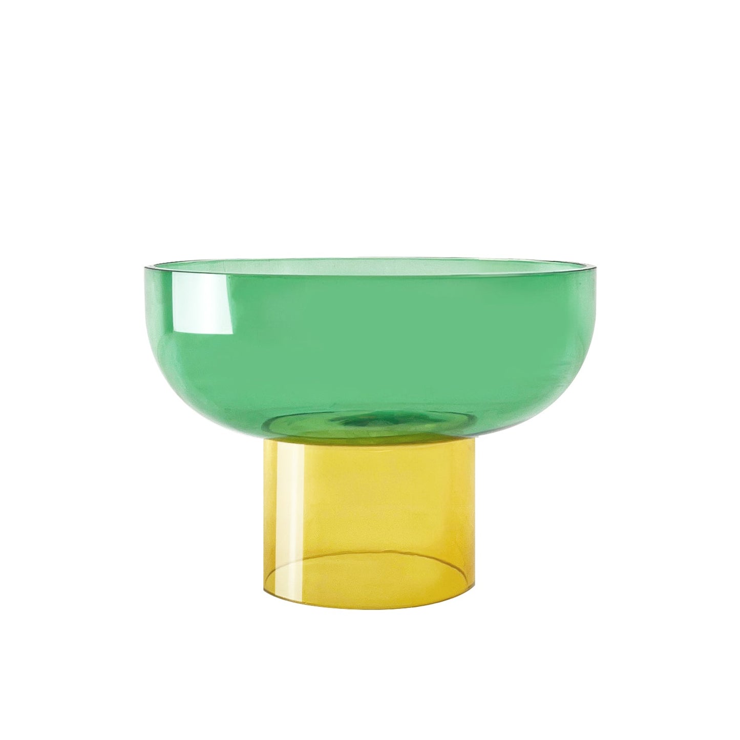 Tip Top Glass Bowl by Cloudnola, in green and yellow, empty