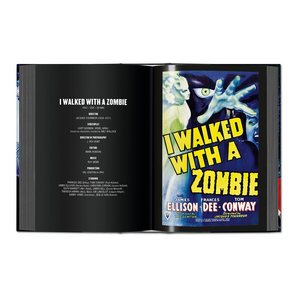 Horror Cinema book, open and showing movie poster for I Walked With a Zombie.