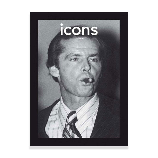 Oscar Abolafia: Icons, book cover.  Black and white image of Jack Nicholson smoking a cigar