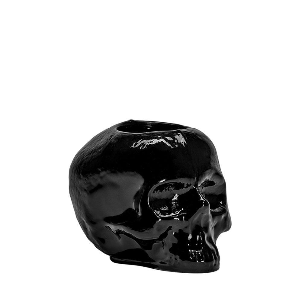 Black Glass Skull candleholder