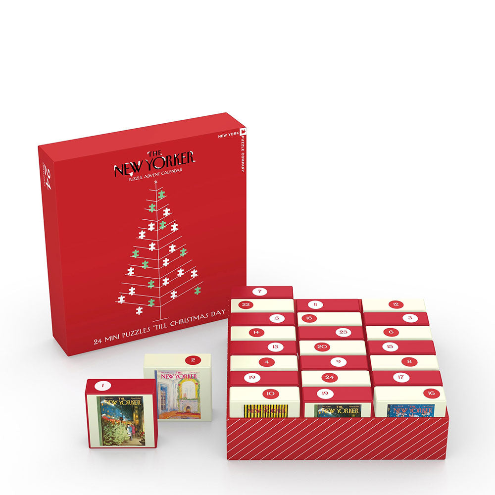 New Yorker Advent Calendar, red box of 24 mini puzzles.