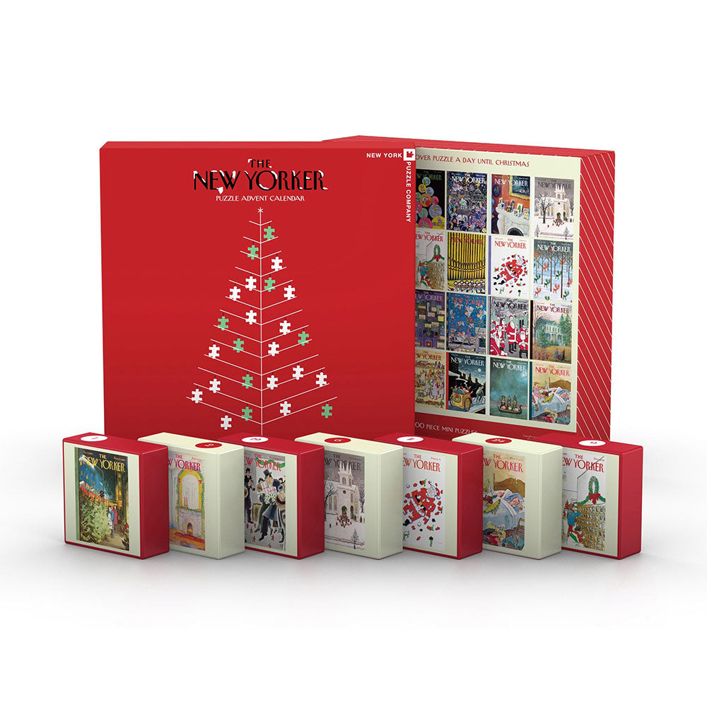 New Yorker Advent Calendar, red box of 24 mini puzzles.