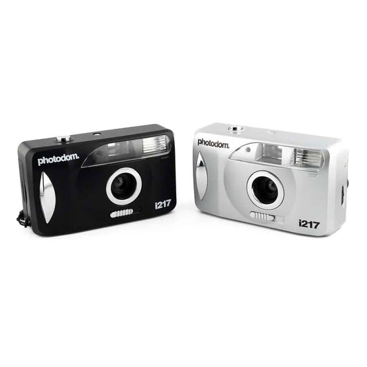 photodom. i217 35mm Motorized Point and Shoot Film Cameras, one black and one steel