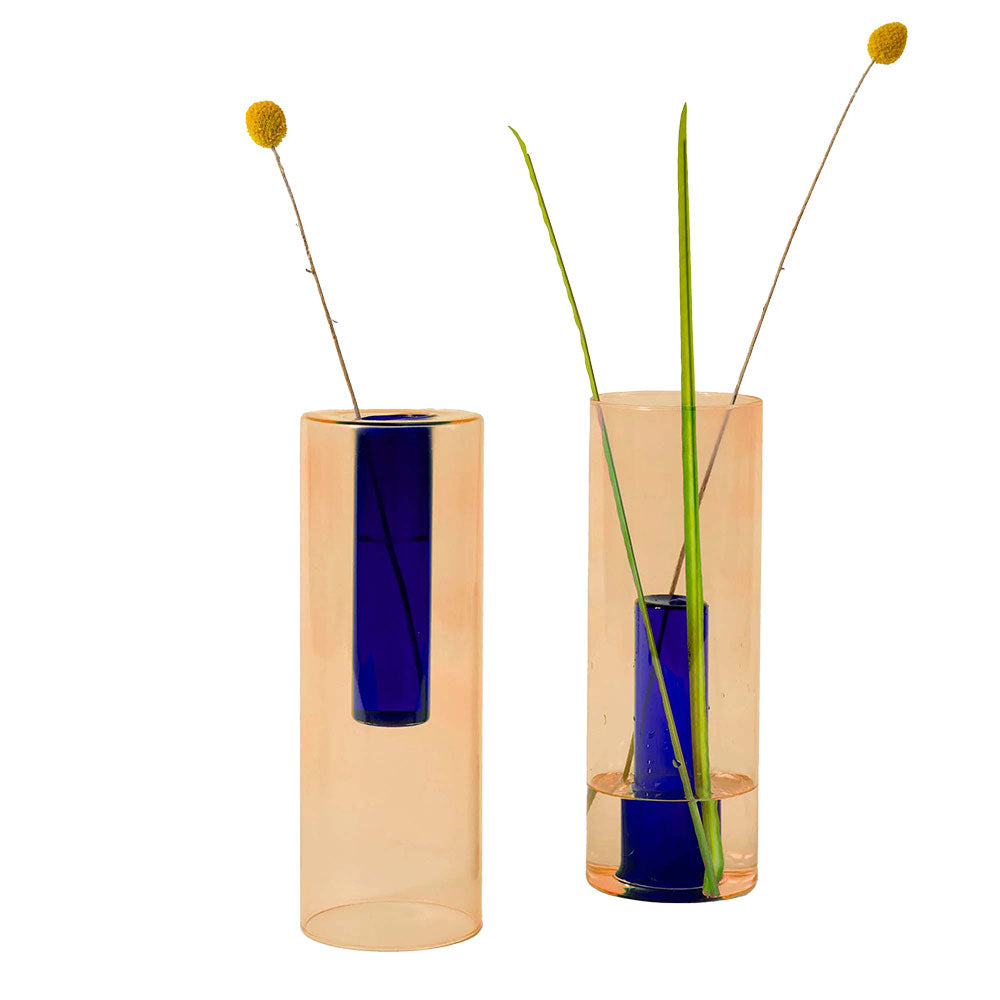 Reversible Glass Vase, Large, Peach/Cobalt