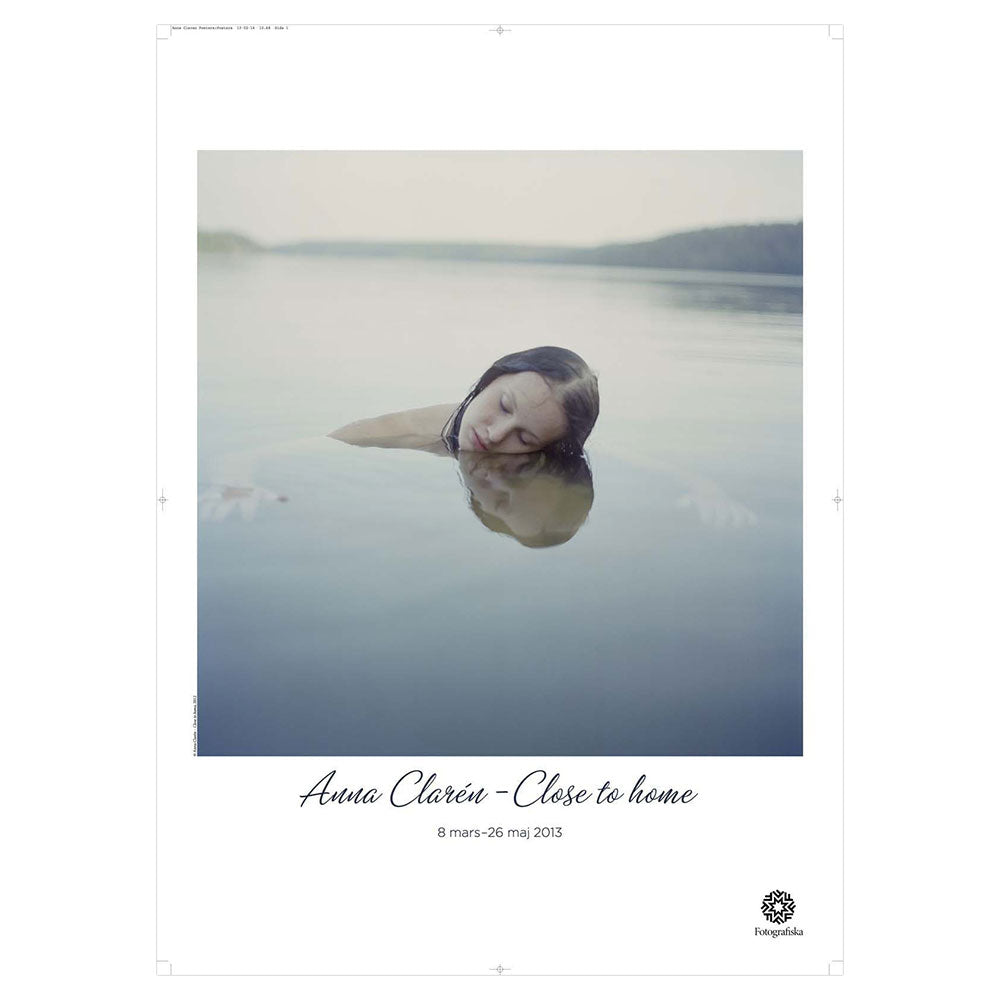Woman swimming. Exhibition title below: Anna Claire | Close to home