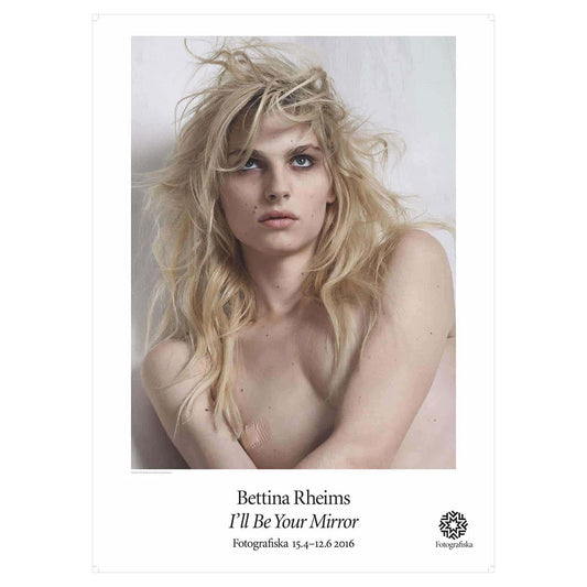 Person with unkempt blonde hair and exhibition title: Bettina Rheims: I'll Be Your Mirror