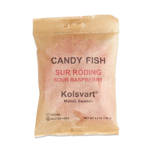 Kolsvart Sour Raspberry Fish (SUR RÖDING)