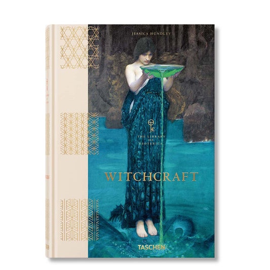 The Library of Esoterica: Witchcraft, photography book cover, showing color photo of a woman in a blue dress.