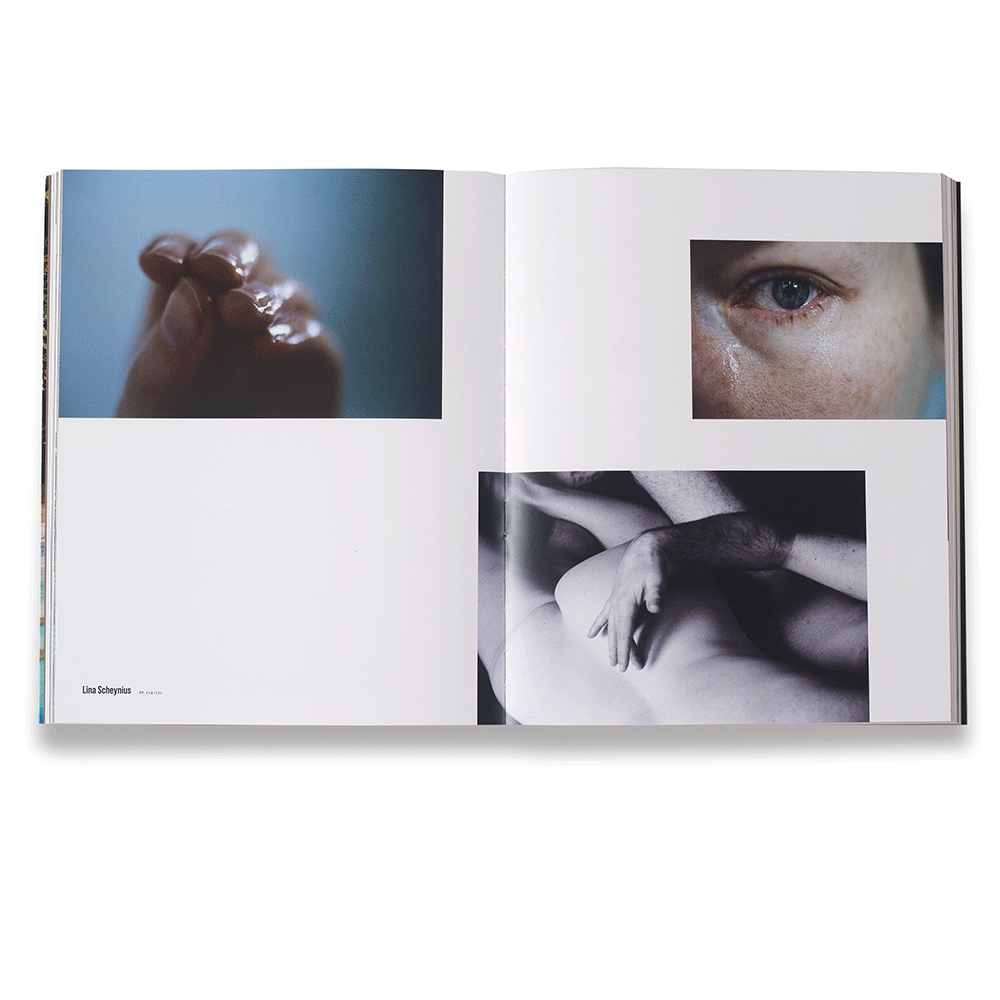 Open book show of the NUDE catalogue, showing one image on the left and one on the right.