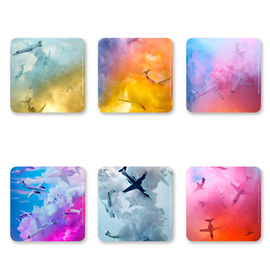 6 square coasters in different colors, taken from David LaChapelle's Aristocracy work