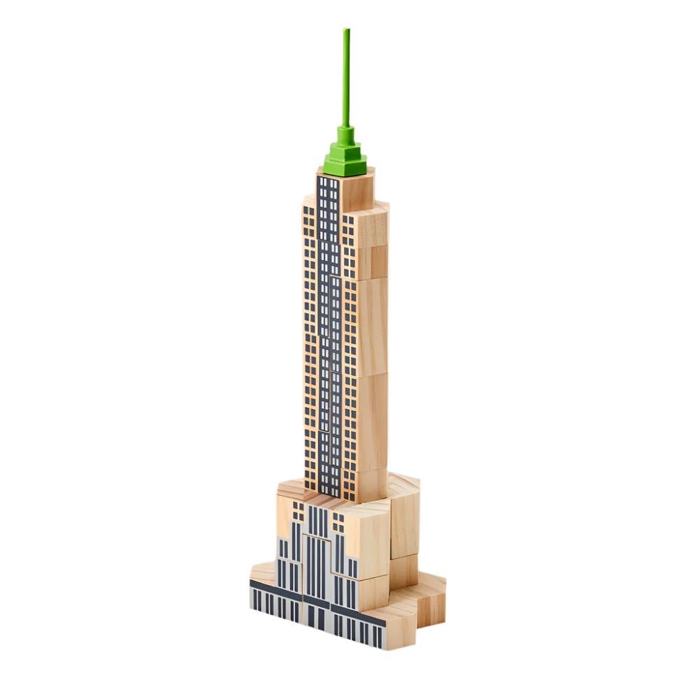 Fully assembled building blocks, resembling the Empire State Building.