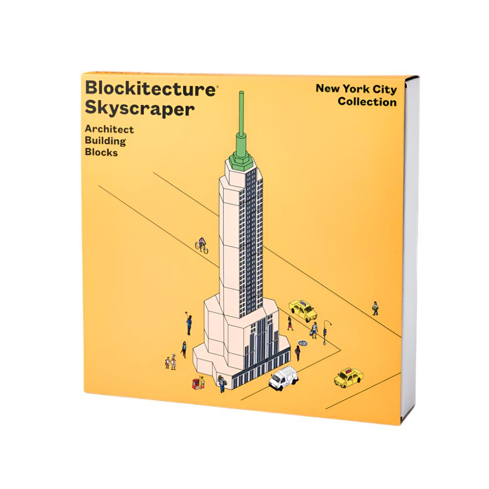 Yellow box used for packaging the Blockitecture Skyscraper set.