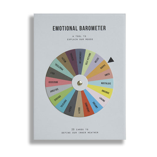 Cover of Emotional Barometer card game, featuring a Wheel of Fortune style multicolor pinwheel pinwheel