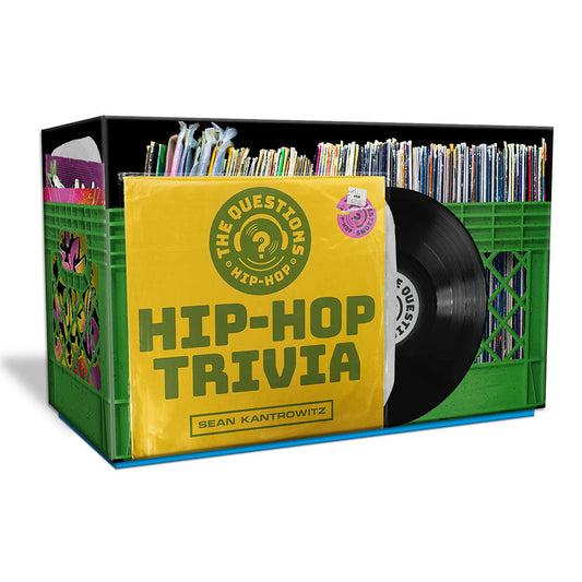 Hip Hop trivia box box, designed like a shelf of vinyl LP's