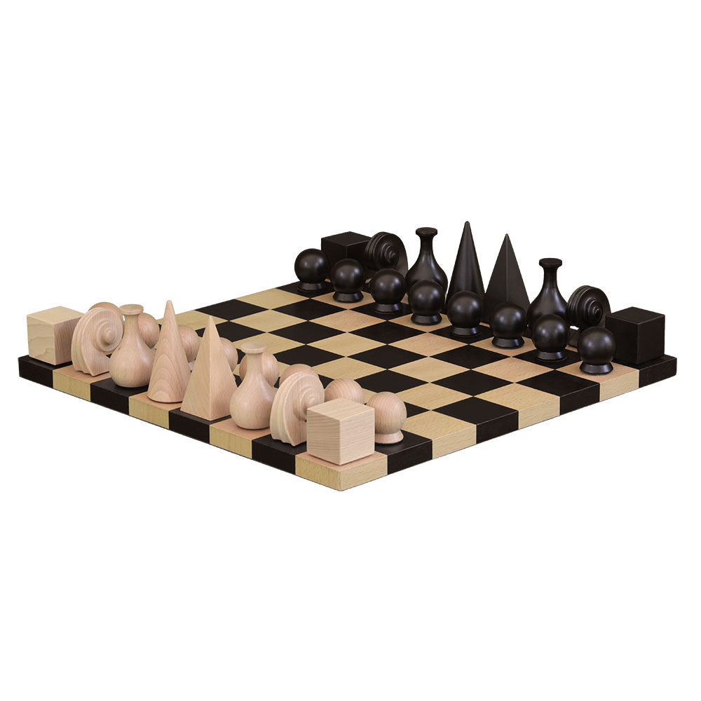 Elegantly designed chess set with abstract chess pieces.