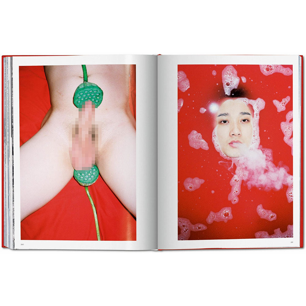 Spread shot of Ren Hang catalogue, featuring color photographs on both pages
