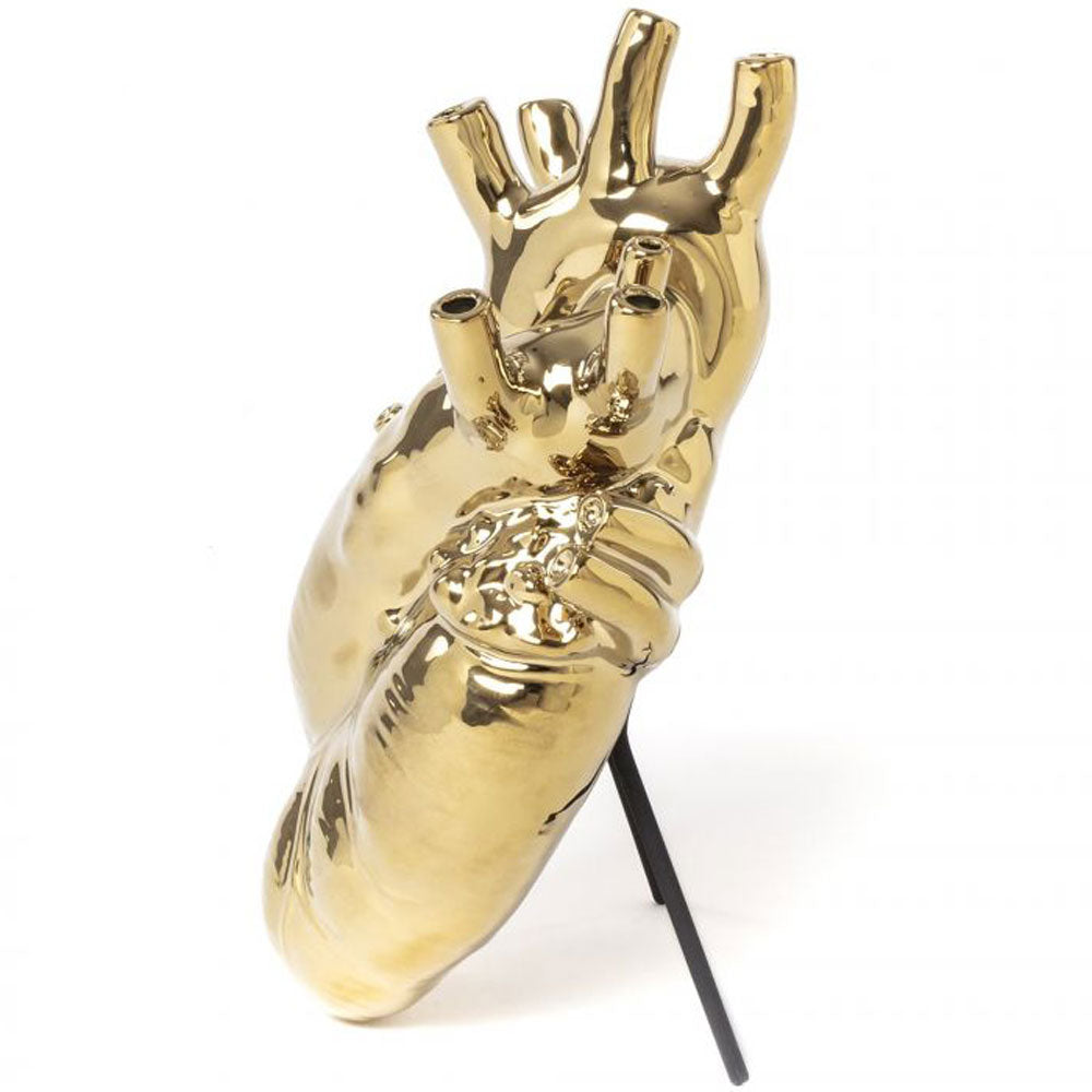 Seletti heart vase in gold, turned to face left